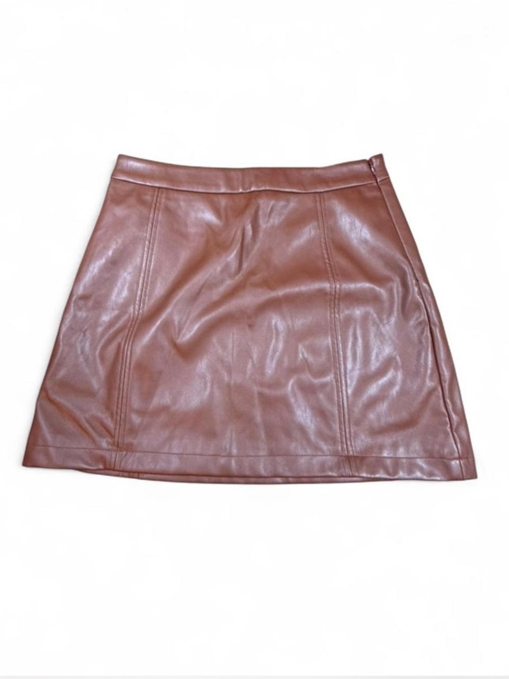 Gentle Fawn Faux Leather Mini Skirt Brown Vegan Leather A-Line Womens Medium